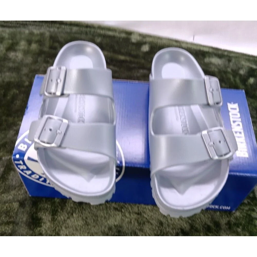 Birkenstock Arizona Essentials Sandals Women's 37/ 9-9.5 EVA Metallic Silver New